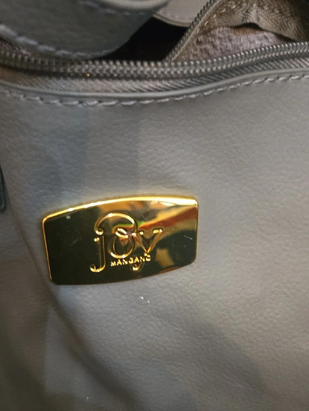 Joy Mangano Taupe Leather Tote with Gold Logo